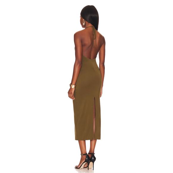 House of Harlow Frederica Midi Halter Dress Olive Green Size L - Picture 3 of 10